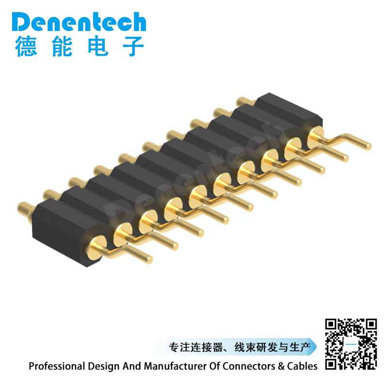 Denentech customized 2.0MM H4.0MM single row male right angle SMT pogo pin connector 